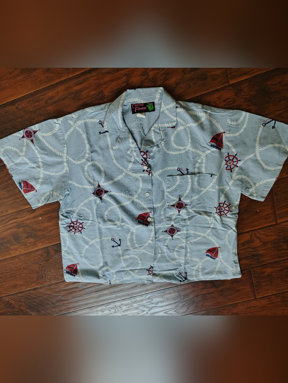 Vintage 90s Cactus Flower nautical button down shirt Size XL-XXL
